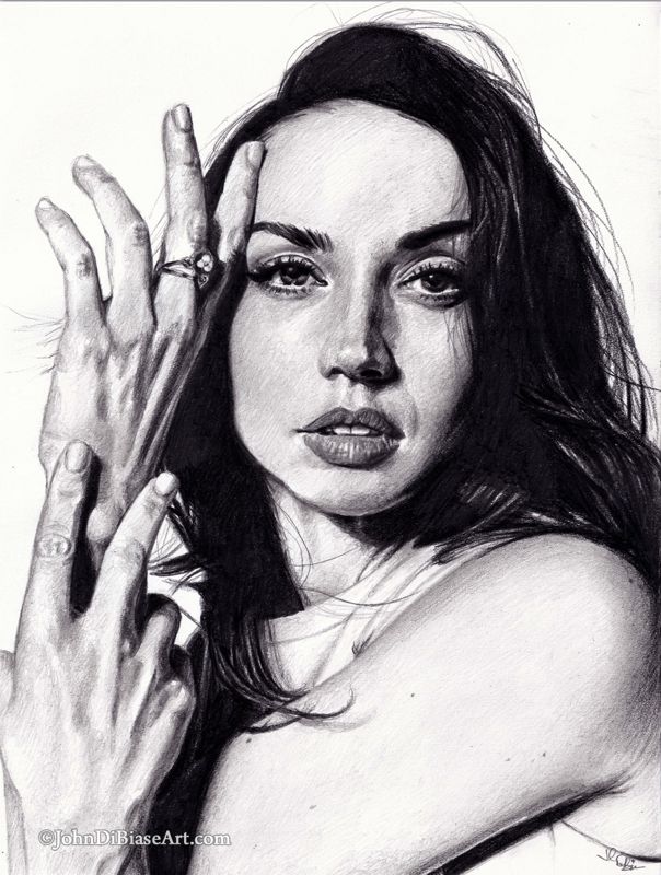 Ana De Armas "Hands" 2026 Graphite Pencil Drawing Print 8.5 x 11