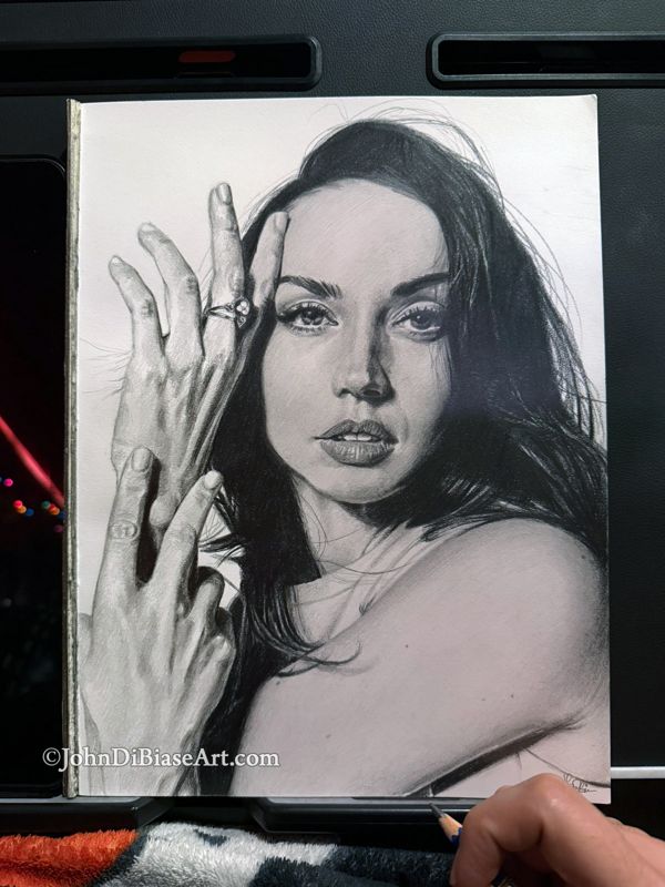 Ana De Armas "Hands" 2026 Original Graphite Pencil Drawing (NOT a print) 9 x 12