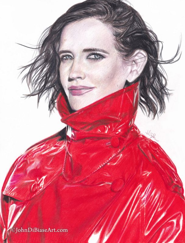 Eva Green (Red Jacket) Original Colored Drawing (NOT a print) 9" x 12"