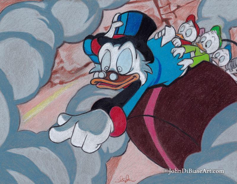 DuckTales Scrooge McDuck and the Nephews "Treasure of the Golden Suns" Colored Pencil Drawing Print 11 x 8.5