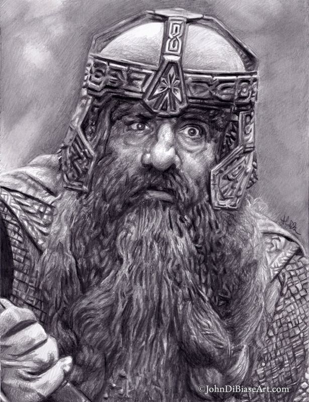 Gimli Lord of the Rings (John Rhys-Davies) Realistic Graphite Pencil Drawing Print (8.5 x 11)