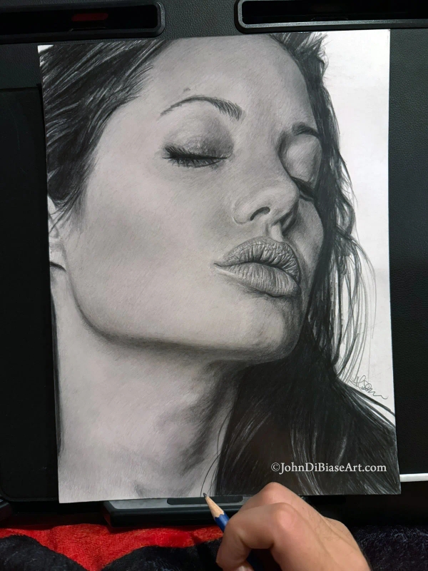 Angelina Jolie "Close-Up" Original Portrait Drawing (NOT a print) 9 x 12