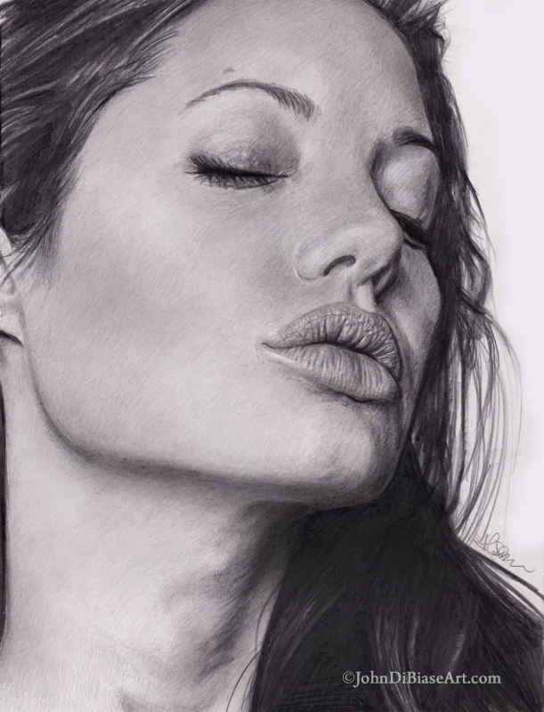 Angelina Jolie "Close-Up" Original Portrait Drawing (NOT a print) 9 x 12