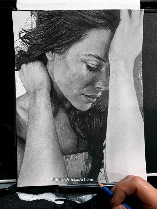 Evangeline Lilly (Thoughtful) Original Graphite Drawing  (NOT a print) 9" x 12"