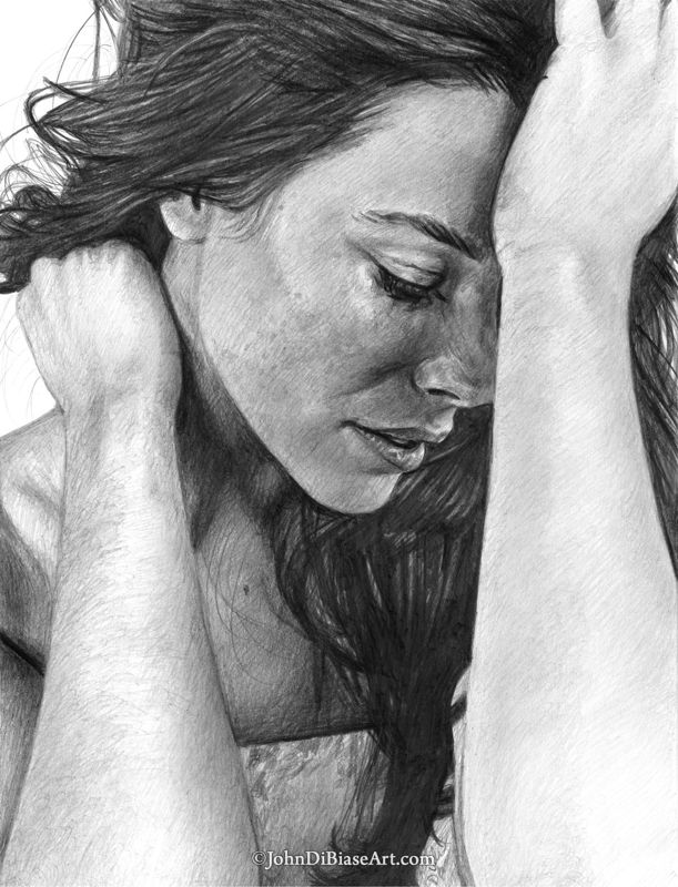 Evangeline Lilly (Thoughtful) Original Graphite Drawing  (NOT a print) 9" x 12"