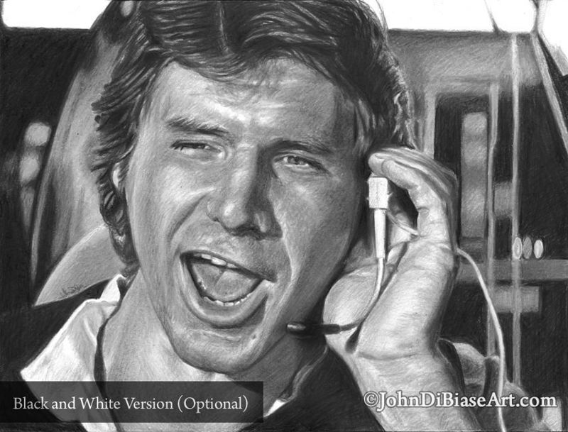 Han Solo (Harrison Ford) Death Star Rescue in Star Wars 8.5 x 11 Colored Pencil Drawing Print