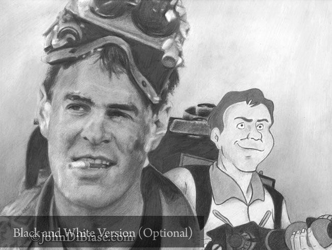 Dan Aykroyd as Ray Stantz in Ghostbusters with Real Ghostbusters Ray Drawing Print 11 x 8.5