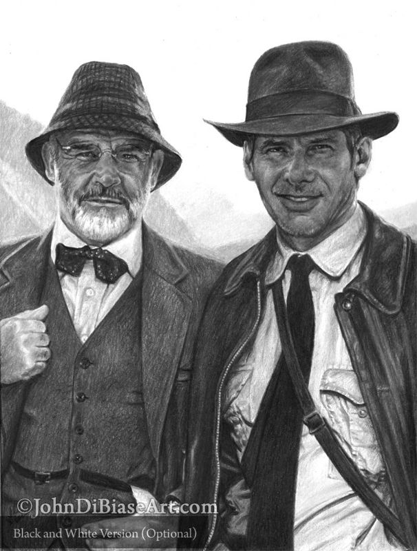 Indiana Jones (Harrison Ford) and Dr. Henry Jones Sr (Sean Connery) Drawing Print 8.5 x 11