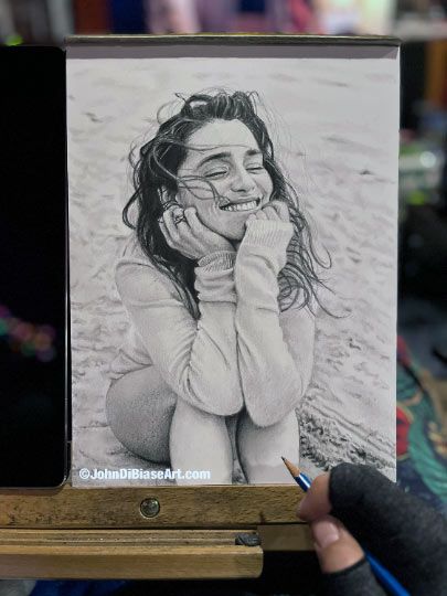 Emilia Clarke "Beach" ORIGINAL Pencil Drawing 9 x 12