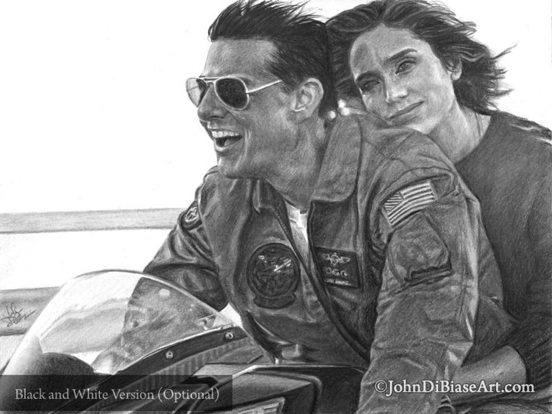 Top Gun: Maverick Tom Cruise, Jennifer Connelly Colored Pencil Drawing Print 11 x 8.5