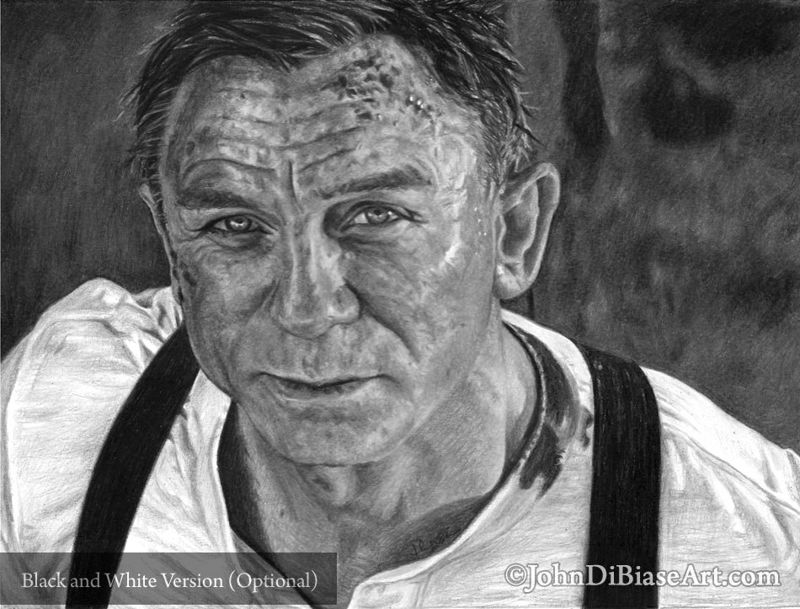 James Bond (Daniel Craig) "No Time To Die" Looking Up Colored Pencil Drawing Print 8.5 x 11