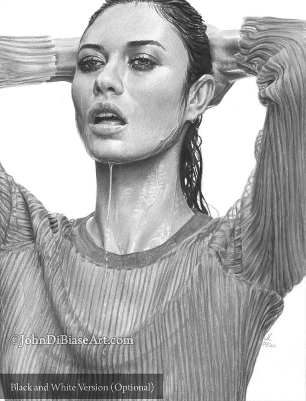 Olga Kurylenko (Quantum of Solace, Oblivion) Swim Colored Pencil Drawing Print 8.5 x 11