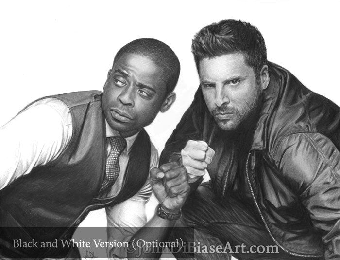 James Roday as Shawn Spencer and Dule Hill as Burton "Gus" Guster in TV's PSYCH Color Drawing Print (11 x 8.5)