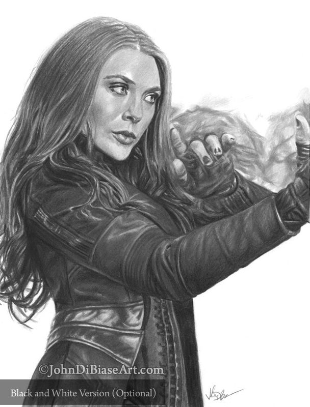 Wanda Maximoff / Scarlet Witch (Elizabeth Olsen) in Avengers / Captain America Colored Pencil Drawing Print 8.5 x 11