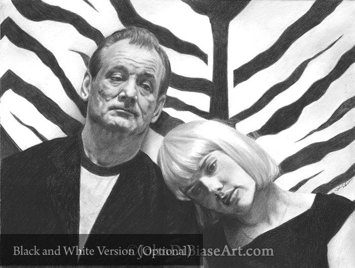 Bill Murray and Scarlett Johansson in "Lost In Translation" Drawing Print 11 x 8.5