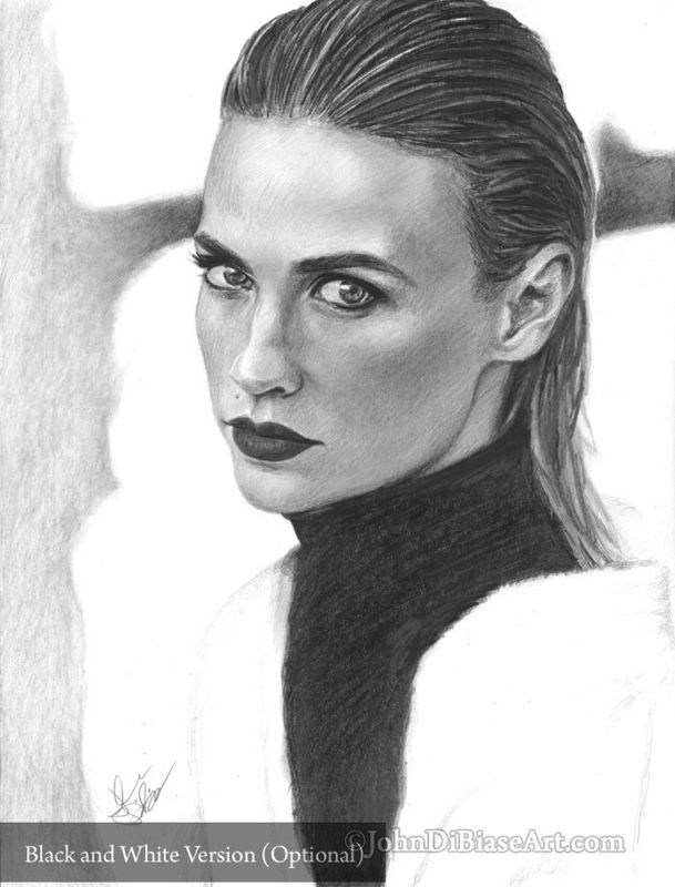 January Jones Graphite and Colored Pencil Drawing Print (8.5 x 11)
