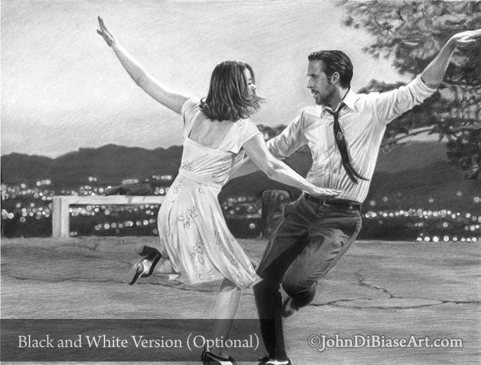 La La Land Emma Stone and Ryan Gosling Colored Pencil Drawing Print 8.5 x 11
