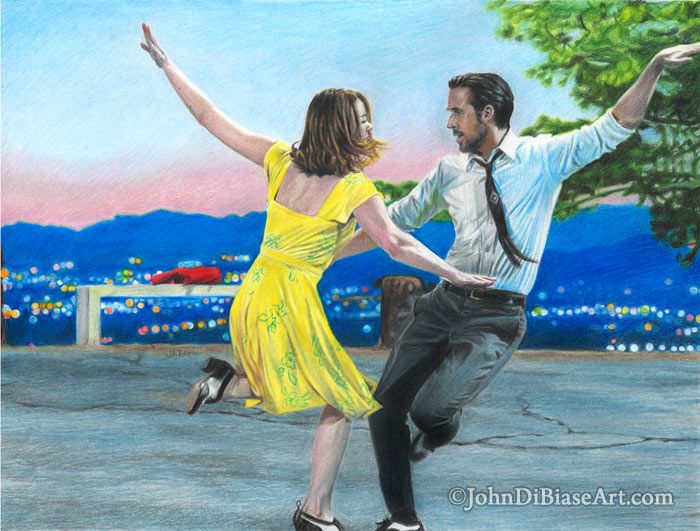 La La Land Emma Stone and Ryan Gosling Colored Pencil Drawing Print 8.5 x 11