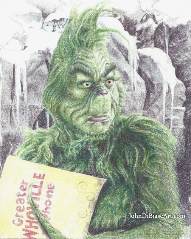 Grinch (Jim Carrey) Colored Pencil Drawing Print