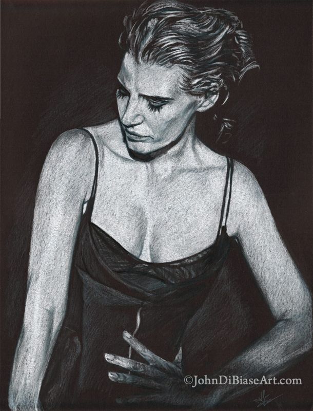 Jessica Chastain B&W Colored Pencil Drawing Print (8.5 x 11)