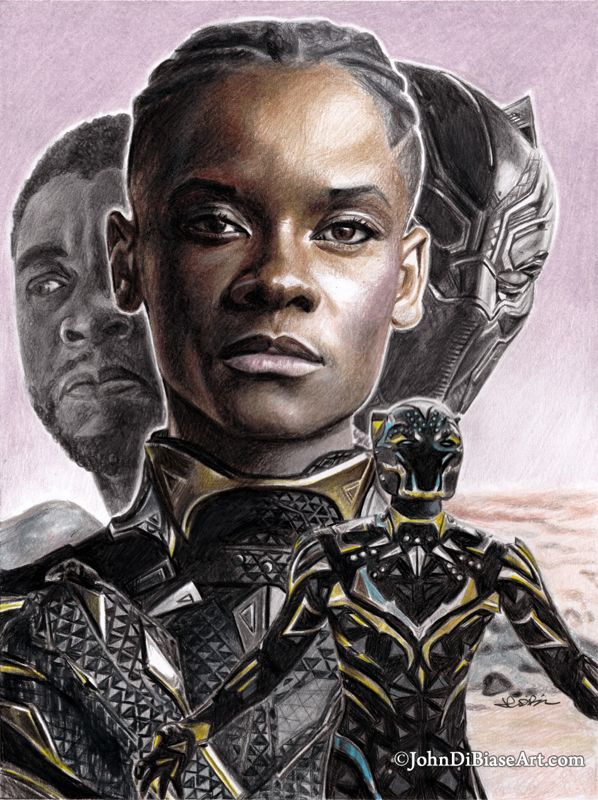 Black Panther Shuri and T'Challa (Letitia Wright and Chadwick Boseman) Wakanda Forever Colored Pencil Drawing Print 8.5 x 11