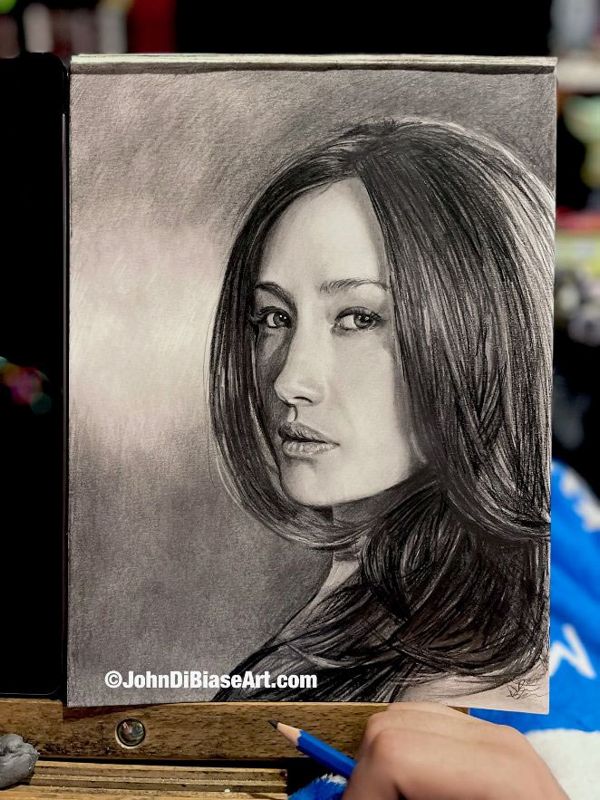 Maggie Q Original Graphite Portrait Drawing  (NOT a print) 9x12