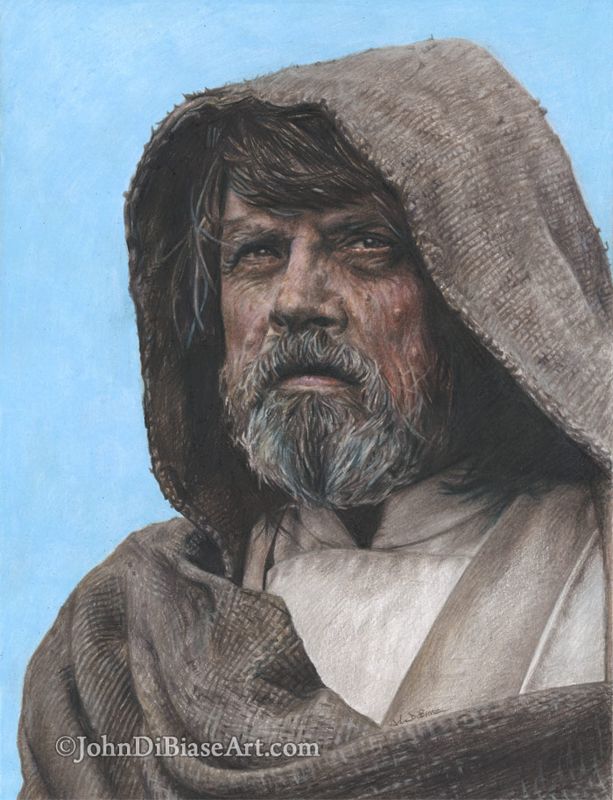 Luke Skywalker (Mark Hamill)  Star Wars: The Last Jedi Original Colored Pencil Drawing (NOT a print) - 9 x 12