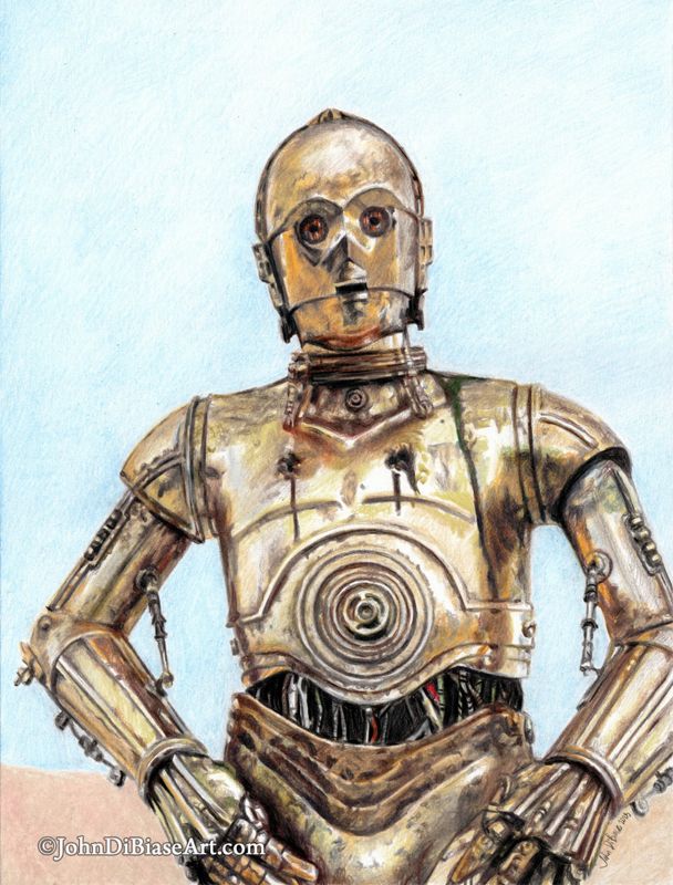 C-3P0 (Anthony Daniels) in Star Wars 8.5 x 11 Colored Pencil Drawing Print
