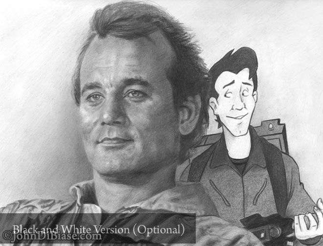 Bill Murray as Peter Venkman in Ghostbusters with Real Ghostbusters Peter Drawing Print 11 x 8.5