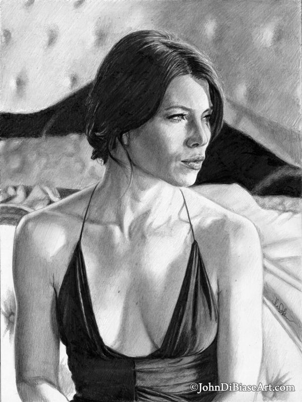 Jessica Biel Pencil Portrait Drawing Print 8.5 x 11