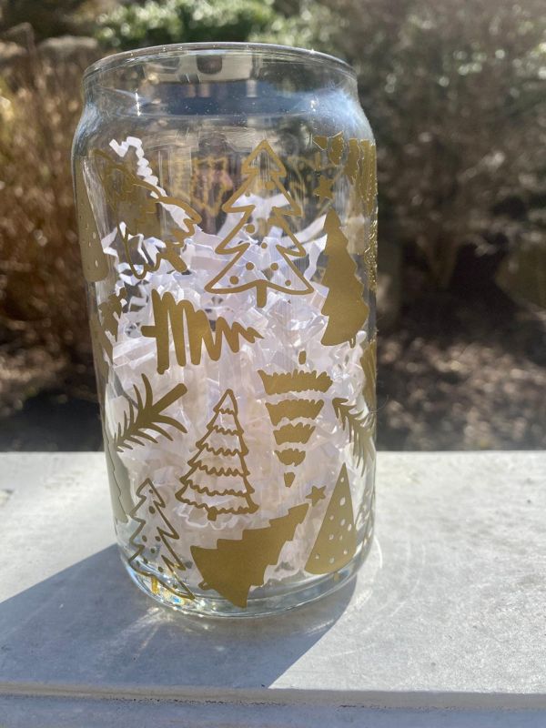 Gold Christmas Tree Beer Can Glass