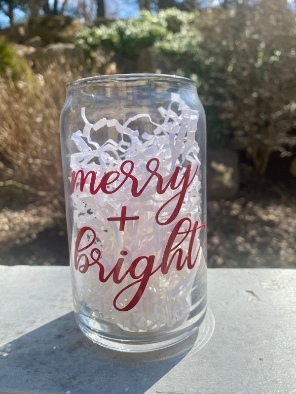 Merry & Bright Beer Can Glass