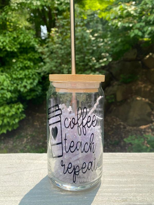 Coffee Teach Repeat 16oz. Glass Beer Can