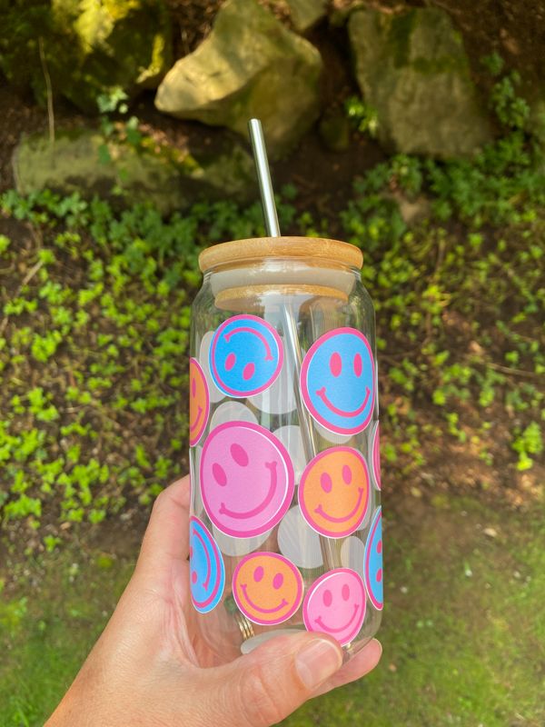 Neon Happy Face Beer Can