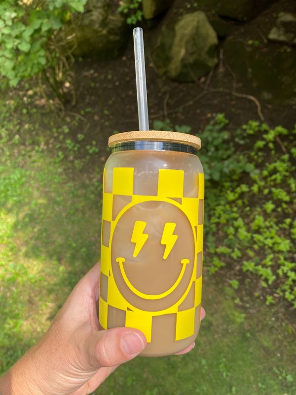 Checkered Smile Glass Beer Can