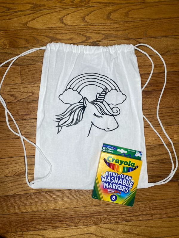 Rainbow Unicorn Washable Coloring Drawstring Bag
