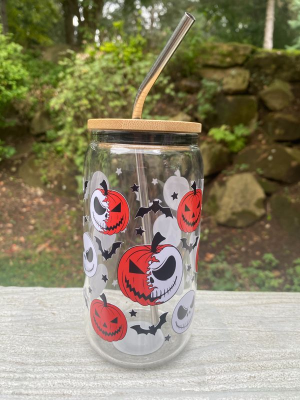 Skeleton Pumpkin Glass Beer Can