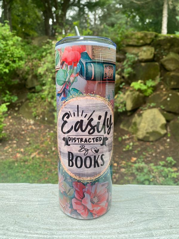 Easily Distracted by Books 20 oz Skinny Tumbler