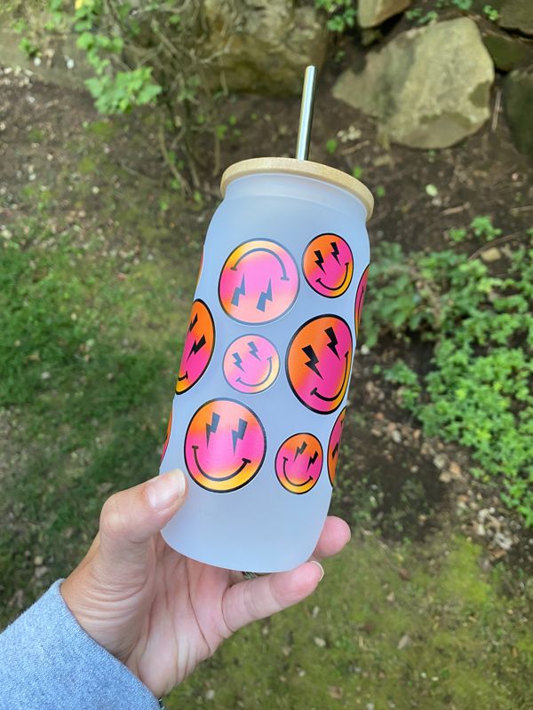 Lightening Bolt Smiley Glass Beer Can