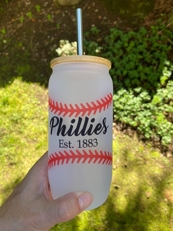 Phillies Laces Frosted Glass Beer Can