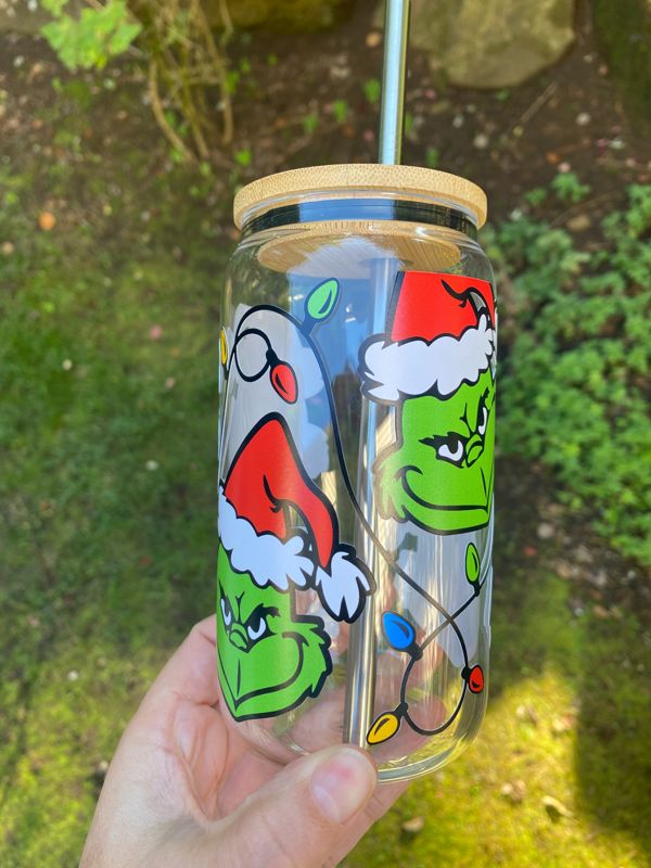 Christmas Green Guy Glass Beer Can
