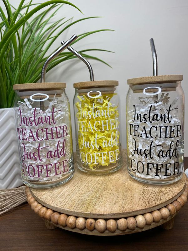 Instant Teacher Just Add Coffee 16oz Glass Beer Can