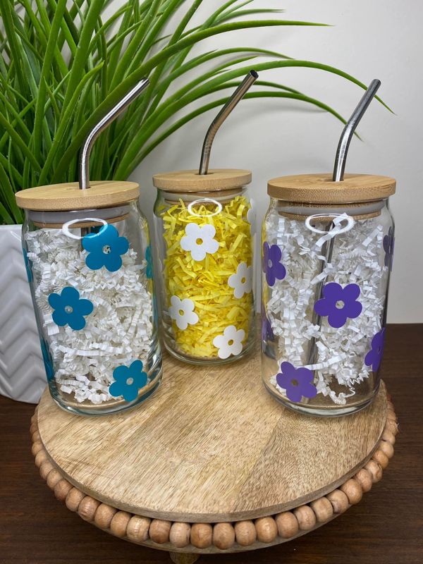 Daisies 16oz Glass Beer Can