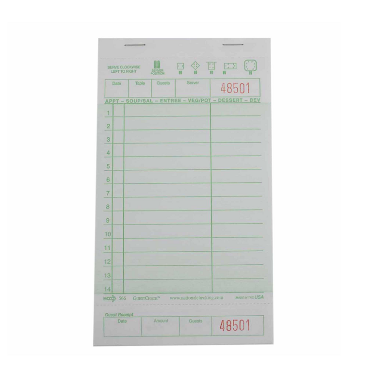 50/50 Guest Check Single copy green tint