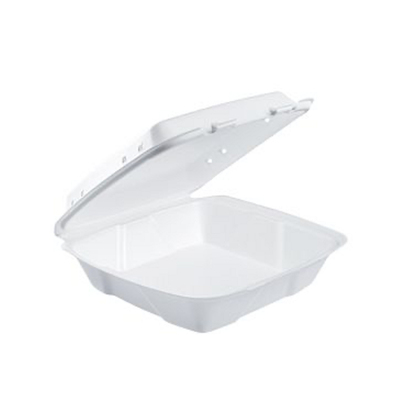 200/cs 9x9x3" White Foam Vented Cont W/Perf Hinge Lid 041594889671