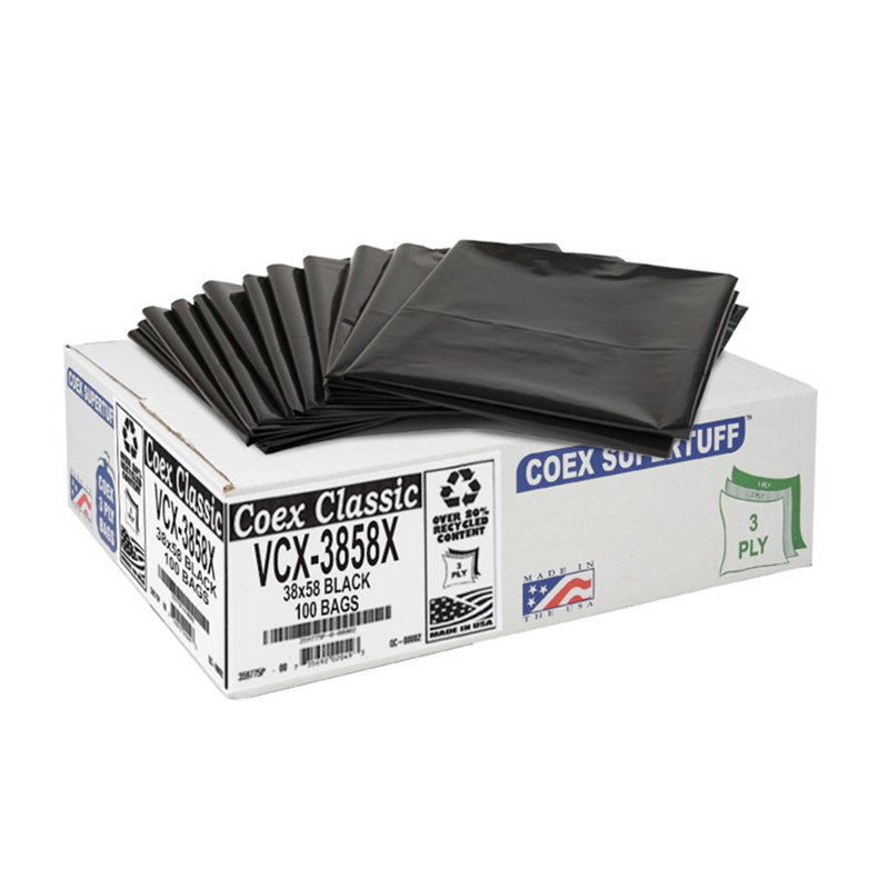 100/cs Black 38x60 1.25mil VCX Coex Supertuff Liners