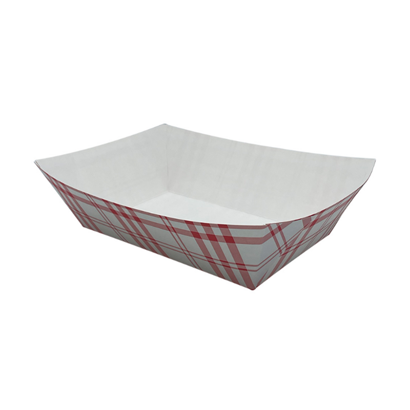 2/250 3 lb Red Plaid Food Tray PFAS Free