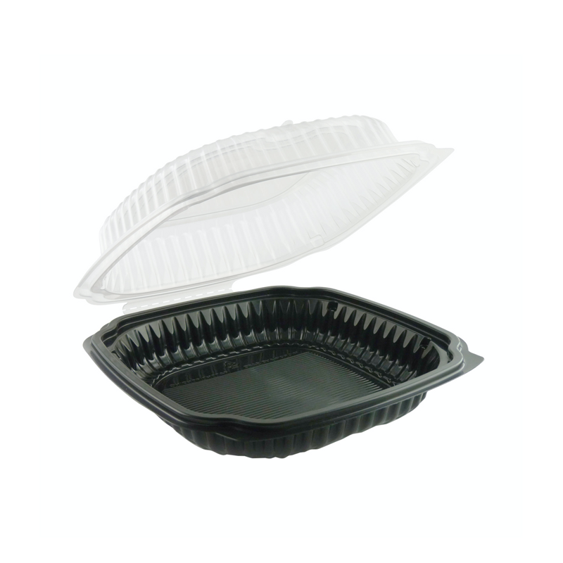 100/cs 9.5x10.5x3.15 Vented Black Base/Clear Top Plastic Microwavable