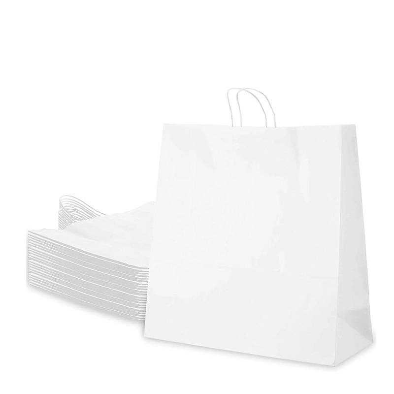 250/Bundle 13x7x17 White Paper Sack w/ Handle