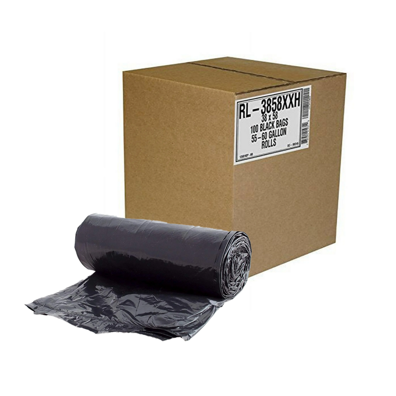 100/cs 38x58 1.7mil 55-60 Gal Black Liner on Coreless Roll